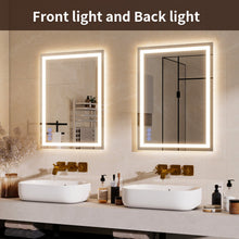 Front and back lit LED bathroom mirror with white frame and touch control buttons