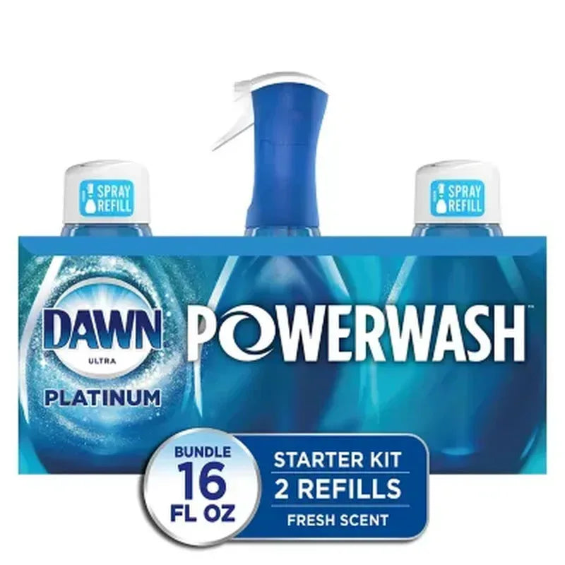 Dawn Platinum Powerwash Dish Spray Bottle Set, Fresh Scent, 1 Spray Bottle + 2 Refills, 48 Fl. Oz.
