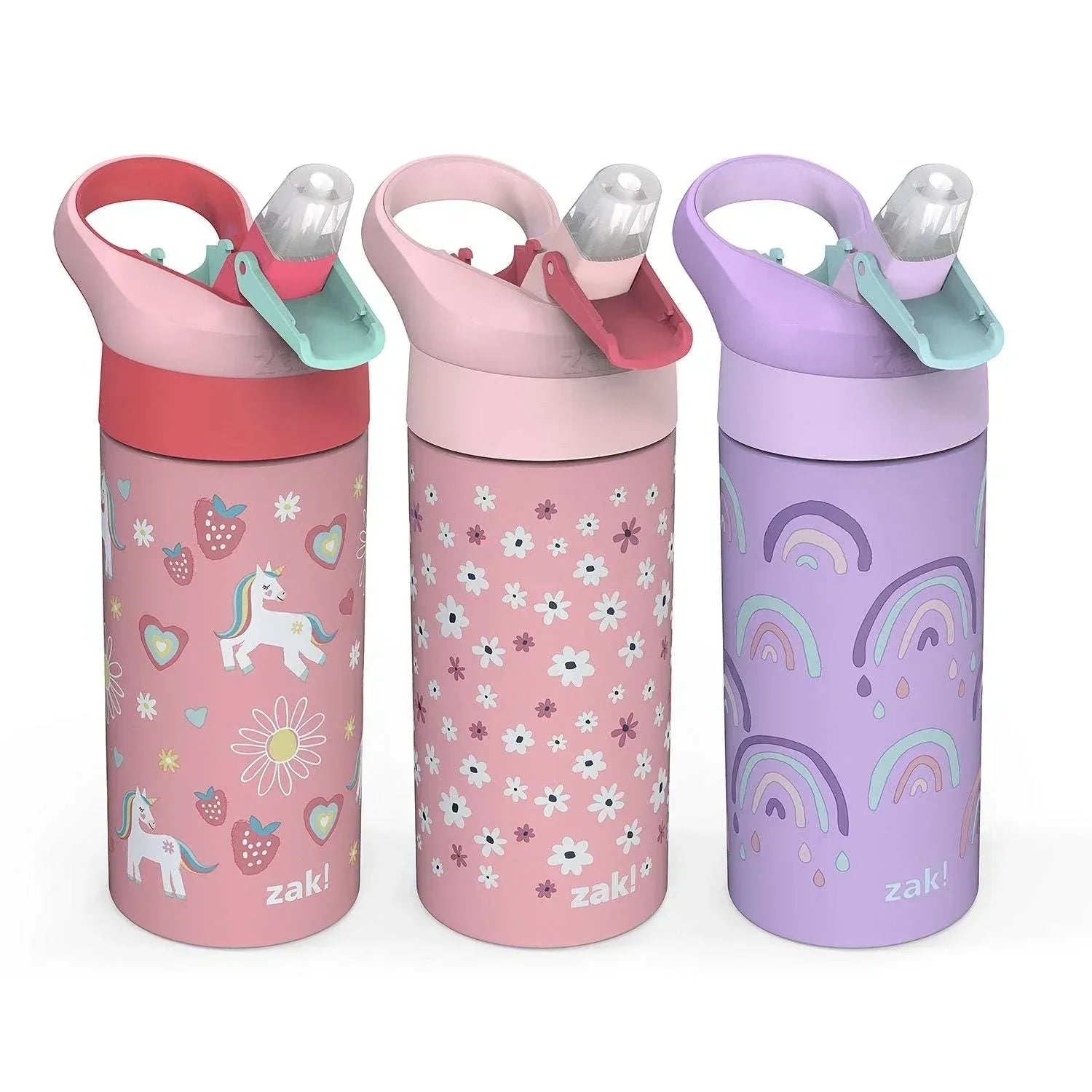 Zak Designs 14-Oz Stainless Steel Vacuum Insulated Water Bottle, 3-Piece Set (Assorted Colors)