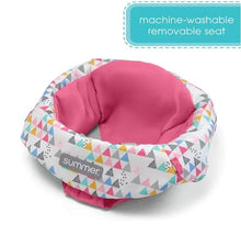 Removable seat pad for baby floor seat, pink center with geometric patterned rim