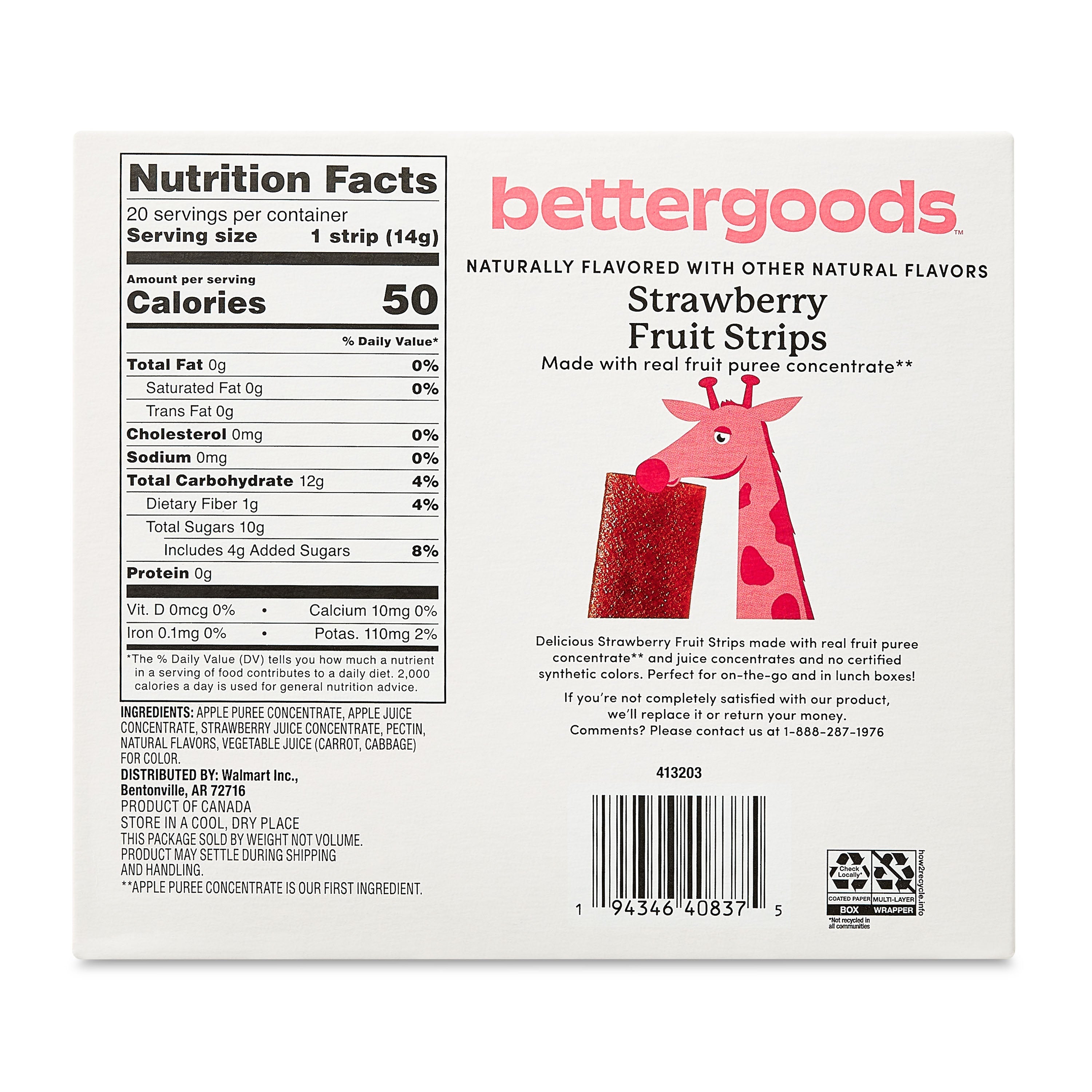 bettergoods Strawberry Fruit Strips, 10 oz, 20 Count
