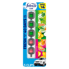 Febreze Car vent clip air fresheners, five-pack with three Gain Original and two Island Fresh clips