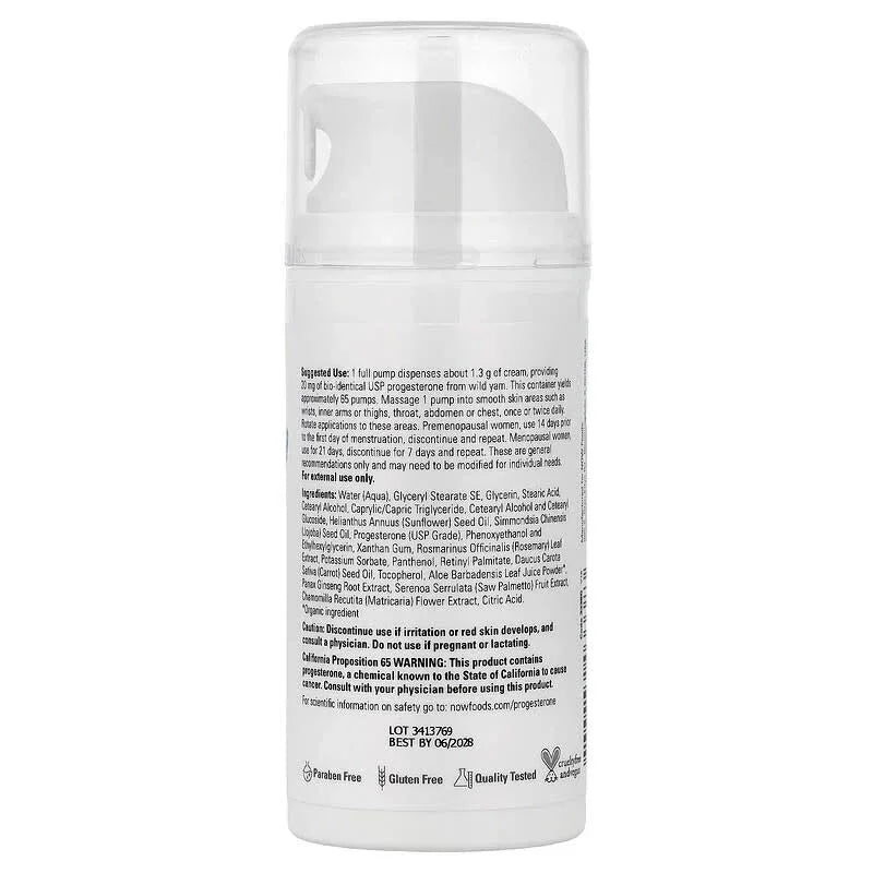 NOW Foods, Solutions, Progesterone from Wild Yam, Balancing Skin Cream, 3 oz (85 g)