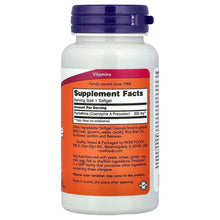 NOW Pantethine 300 mg softgels bottle with Supplement Facts label on the back