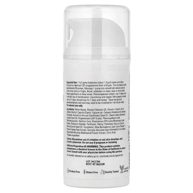 NOW Foods, Solutions, Progesterone from Wild Yam, Balancing Skin Cream, 3 oz (85 g) - USA MEGA SHOP