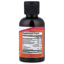 NOW Liquid B-12 B-Complex supplement bottle, 2 fl oz (59 ml), supplement facts label