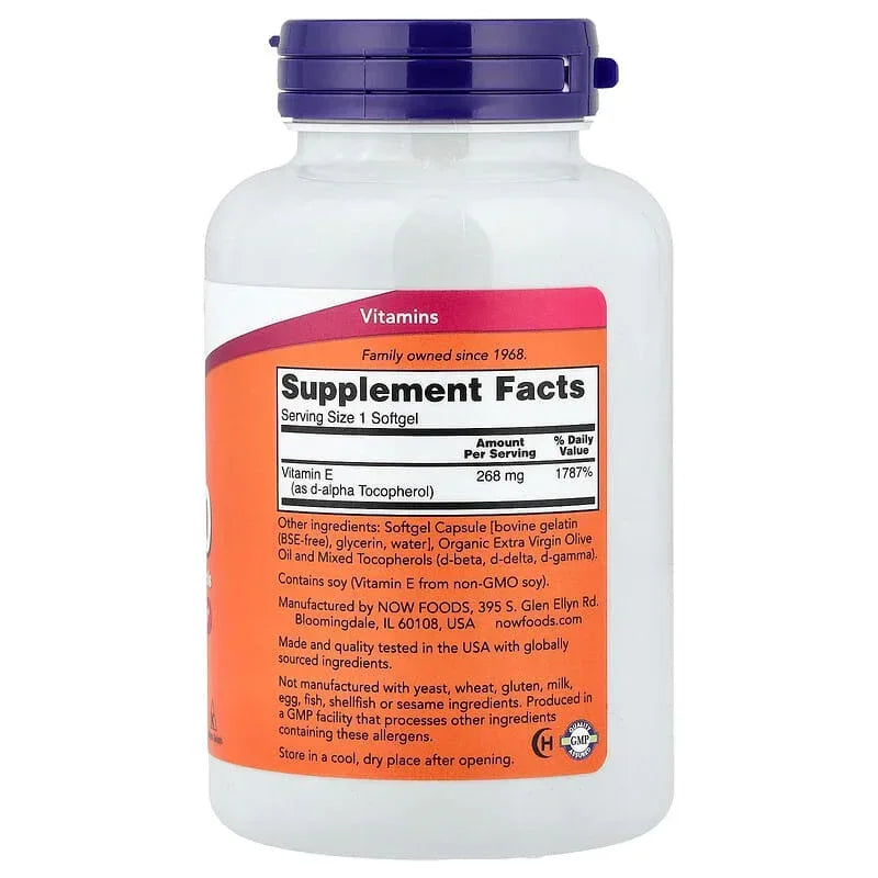NOW Foods, E-400 with Mixed Tocopherols, 268 mg (400 IU), 100 Softgels