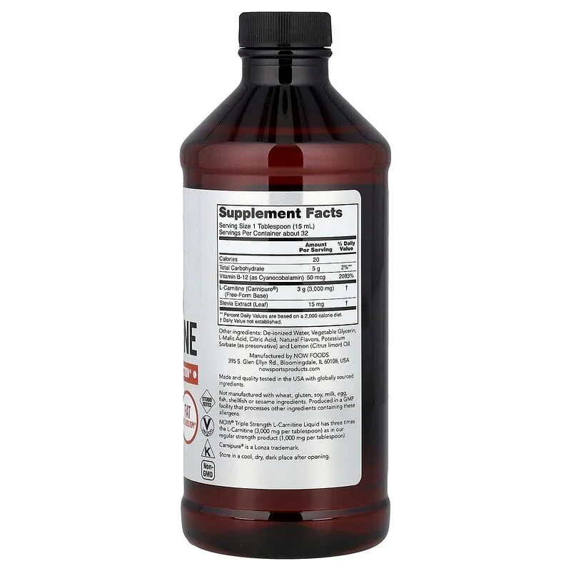 NOW Foods, Sports, L-Carnitine, Triple Strength, Citrus, 16 fl oz (473 ml)