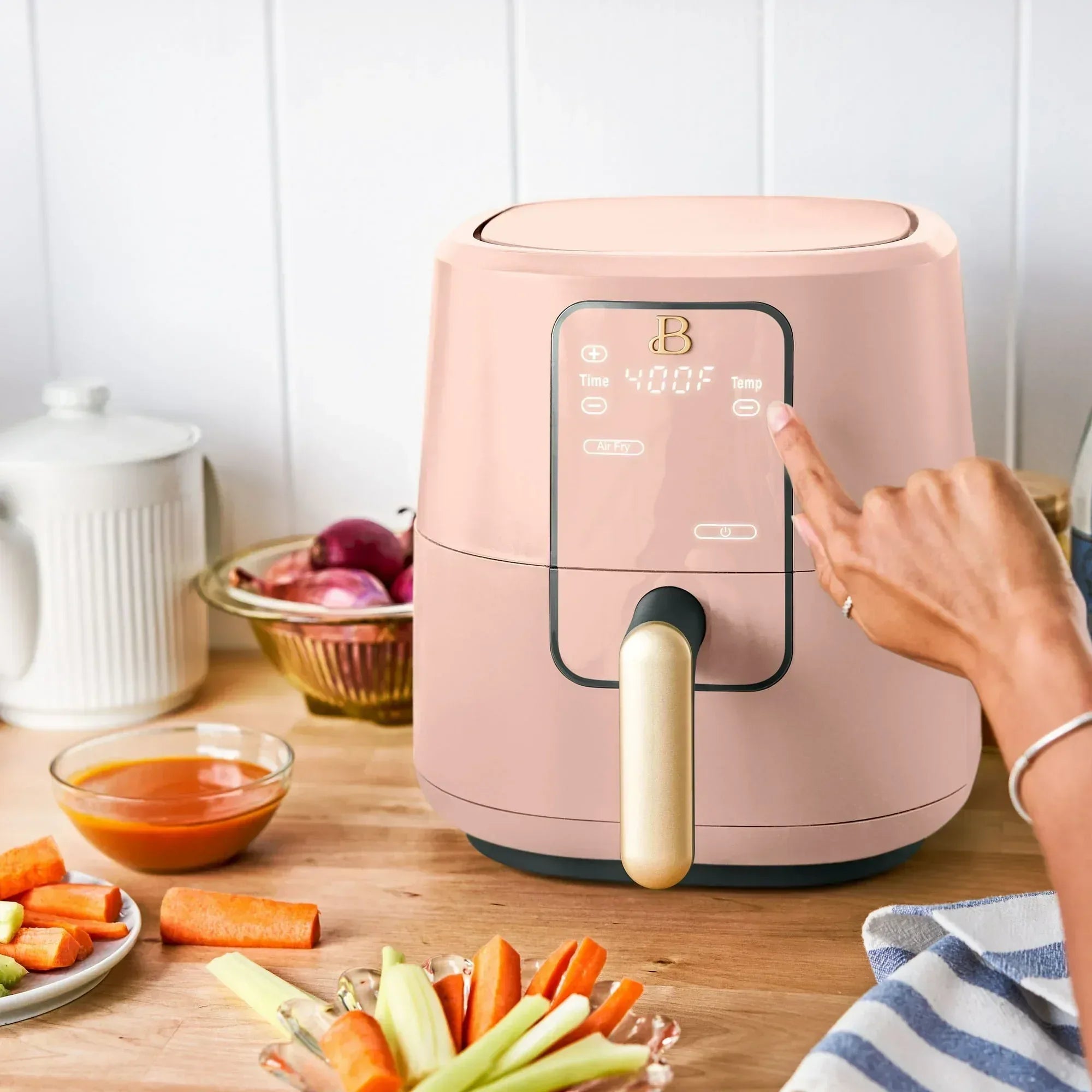 Beautiful 3 Qt Air Fryer with TurboCrisp Technology, EverGood Ceramic Nonstick Coating, Thyme Green by Drew Barrymore