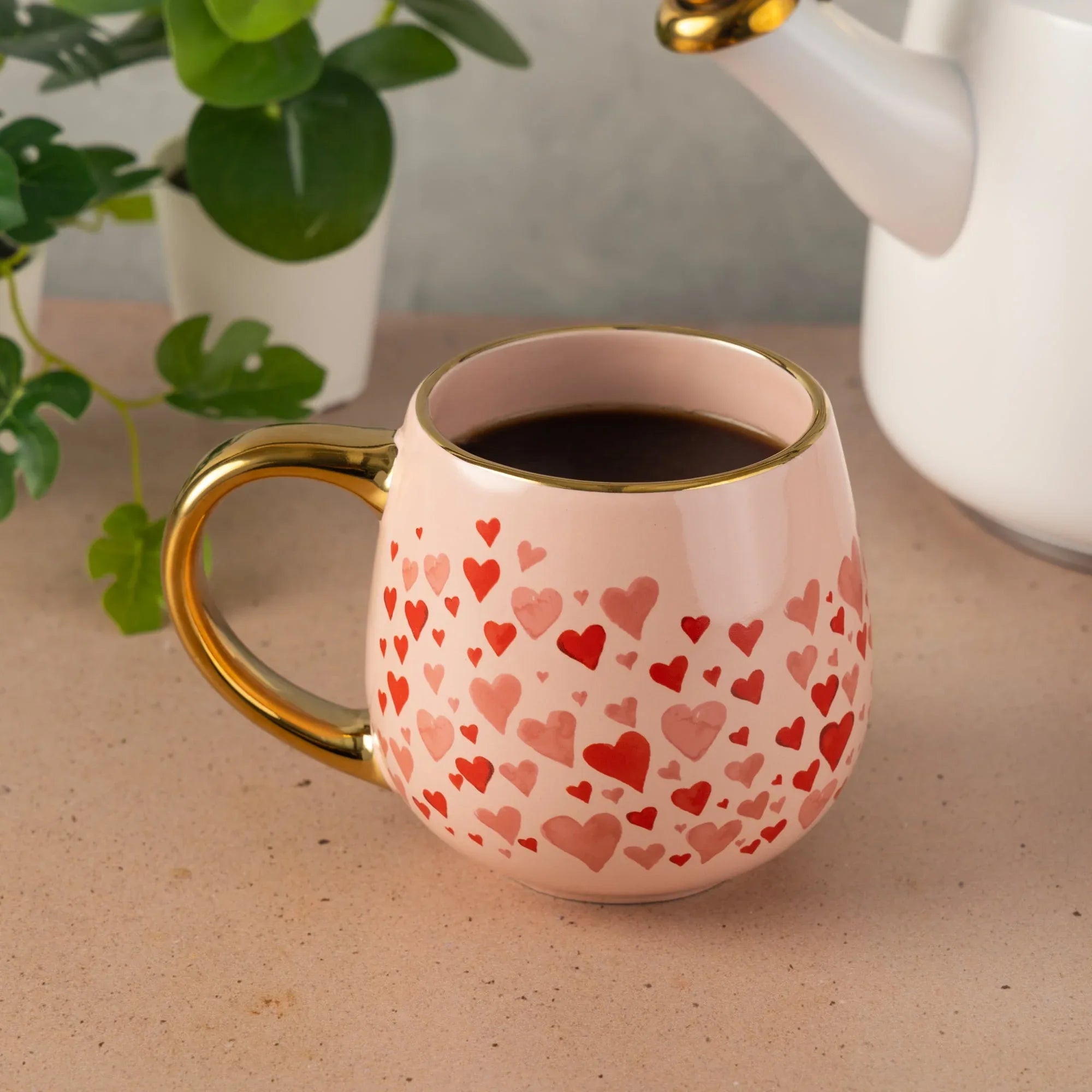 Thyme & Table 16 fl oz Hearts Ceramic Mug with Gold Handle