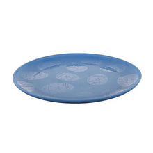 Blue plastic Easter egg etched serving plate with embossed egg pattern