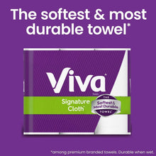 Viva Signature Cloth paper towels pack, purple wrapper with 'softest & most durable' badge