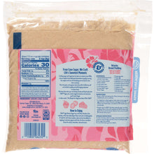 Light brown sugar pouch with back panel showing ingredients and serving information
