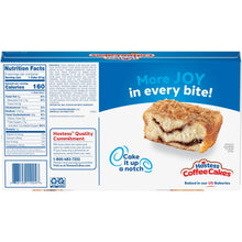Cinnamon coffee cake snack cake box with nutrition facts panel