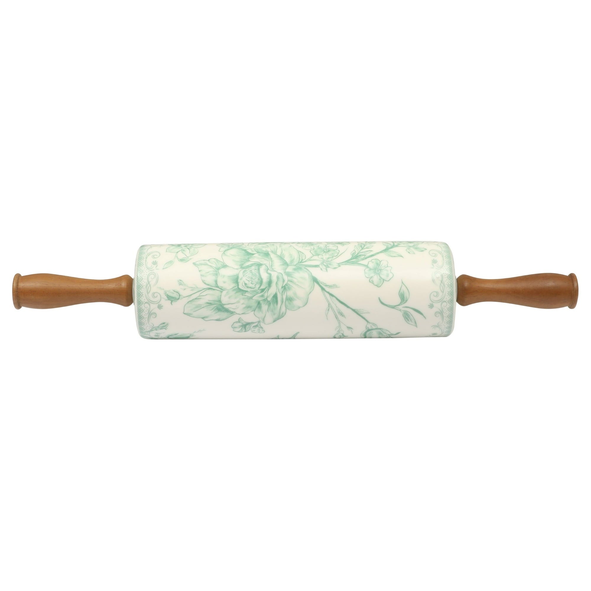 The Pioneer Woman Agatha Ceramic Rolling Pin with Wood Handles, Green