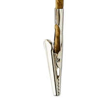 Metal alligator clip for berry Christmas ornament, open clip ends.