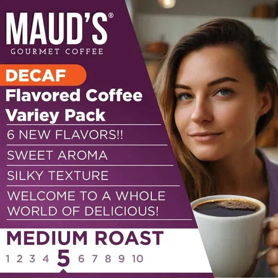 Maud's Flavored Decaf Coffee Pods Variety Pack, 80 ct,14 Assorted Roasts & Flavors, Decaf Medium Roast Coffee in Recyclable Single Serve Pods - 100% Arabica Coffee, Compatible with Keurig K Cups Make