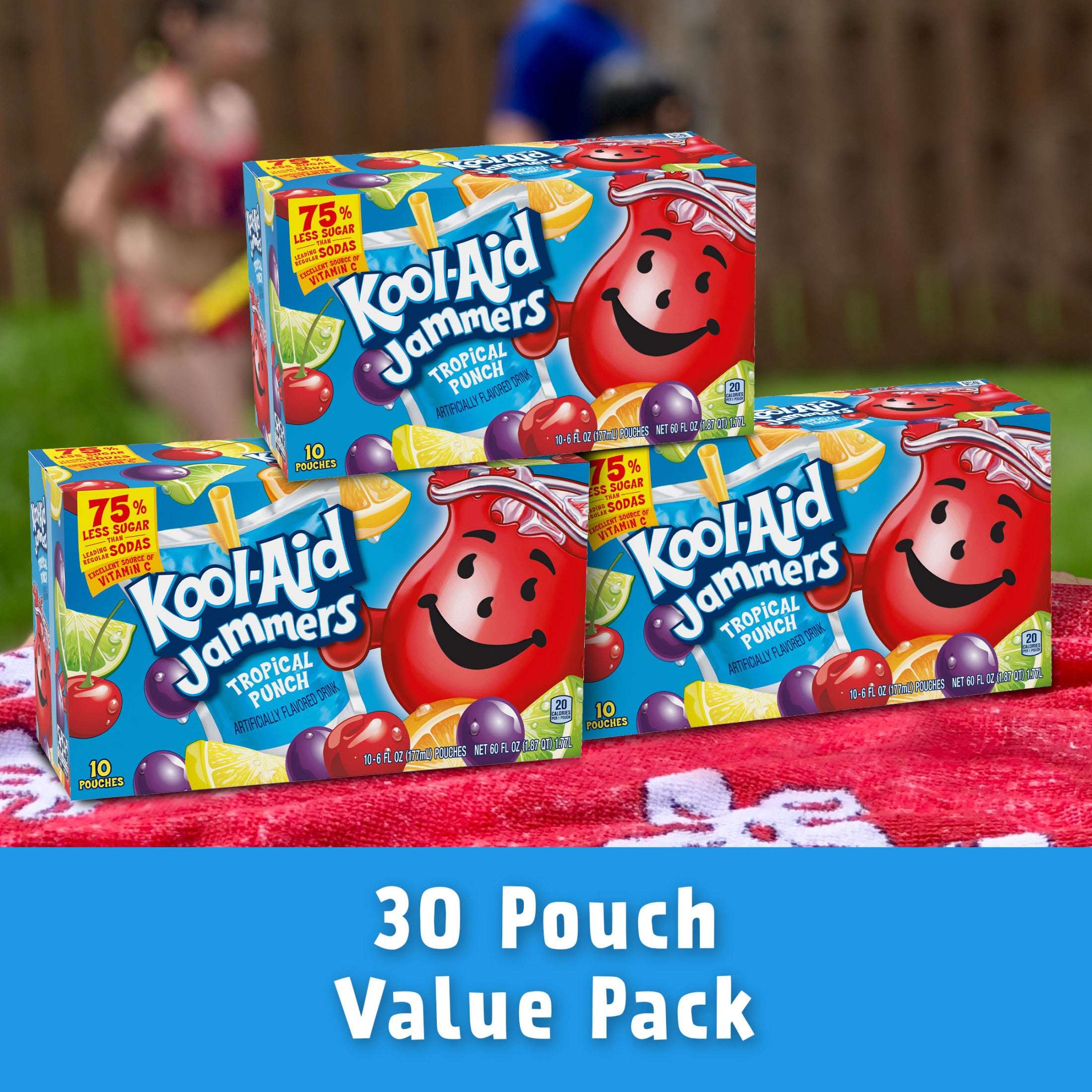 Kool-Aid Jammers Tropical Punch Flavored Drink Value Pack, 30 ct Box, 6 fl oz Pouches