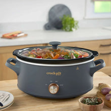 Mussel gray slow cooker with clear lid, side handles, and front control knob