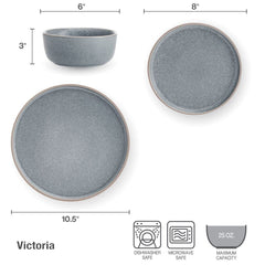 Pfaltzgraff Victoria 12 Piece Stoneware Dinnerware Set Blue