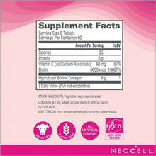 Supplement Facts panel on Neocell collagen + vitamin C & biotin bottle