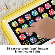 Light-up learning tablet with glowing border and colorful letter touch icons