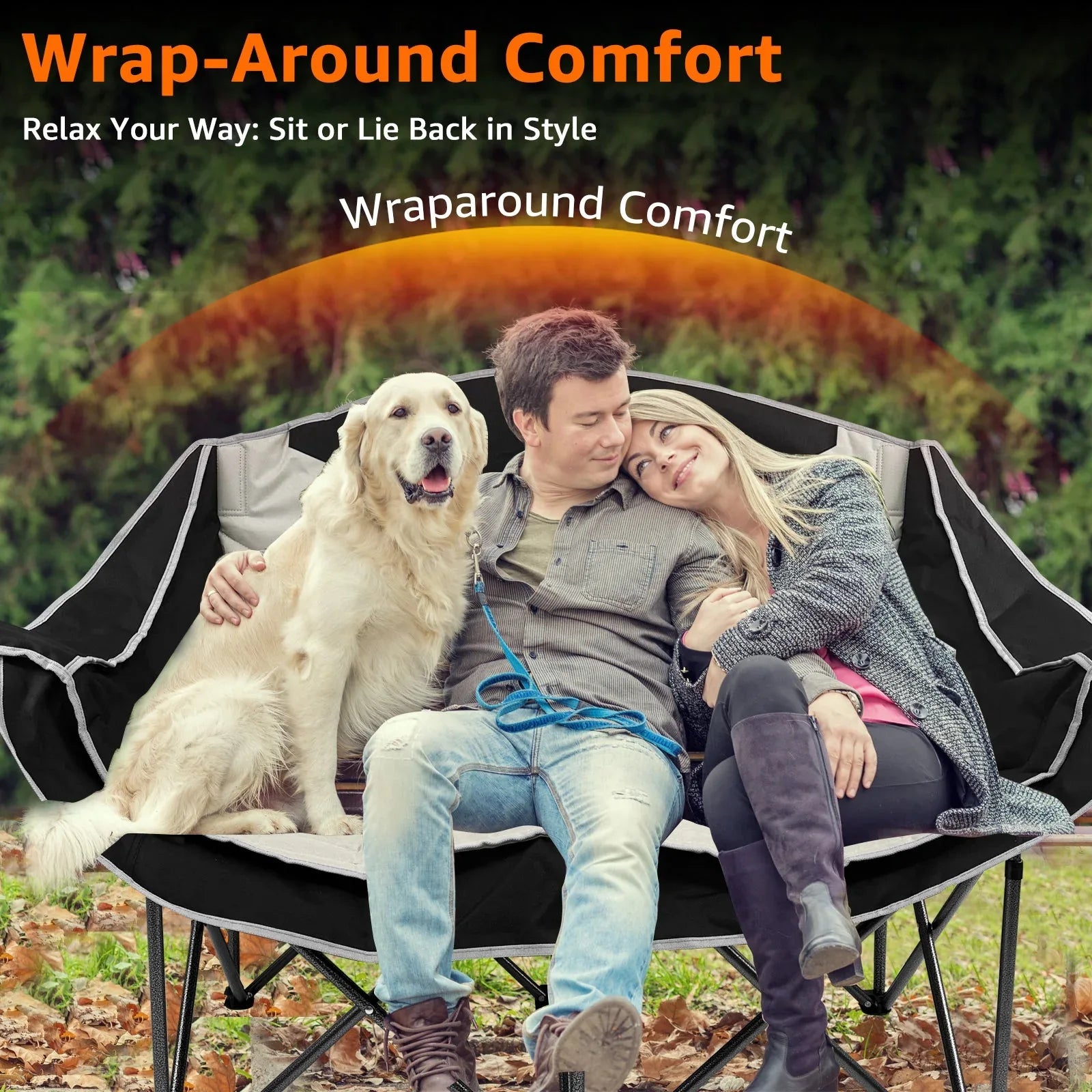 Jacgood Double Camping Chair for Couples, Comfortable Folding Loveseat with 2 Cup Holders & Armrests, Heavy-Duty 660lb Capacity for Camping - USA MEGA SHOP