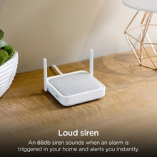 White monitoring hub base with built-in siren for indoor home security
