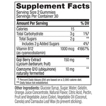 Supplement Facts panel listing vitamin B12 1000 mcg and goji berry extract