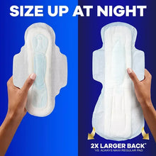 Two long feminine pads with wings for night use, white with light-blue core