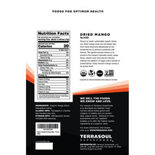 Dried mango slices label showing nutrition facts and ingredients panel