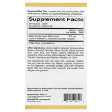 SAMe supplement facts label with serving size and 400 mg per serving details