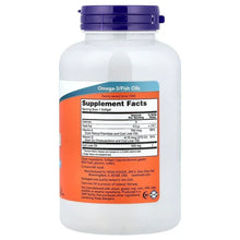 NOW supplement facts label on bottle back, omega-3/fish oils