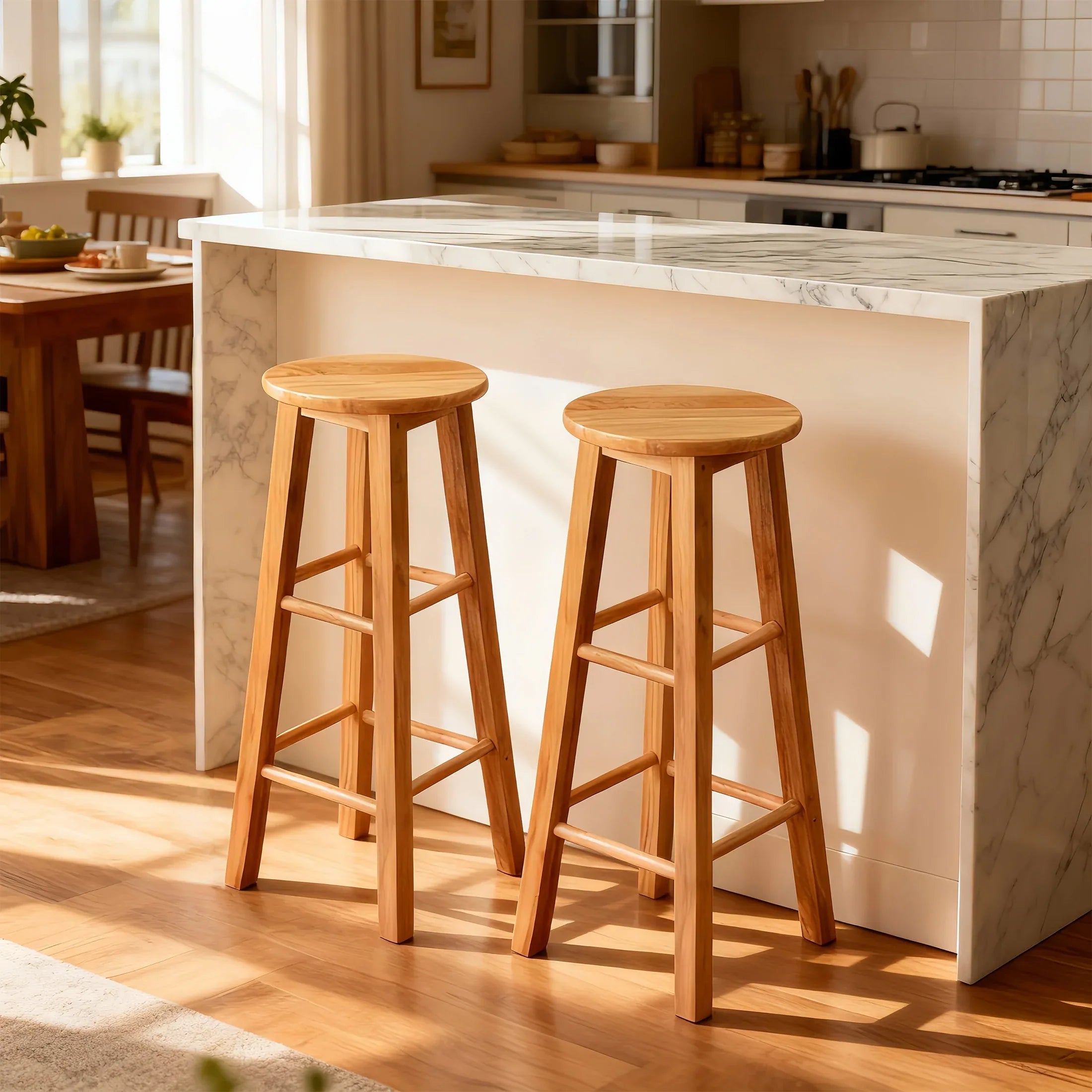 GARITIN 27.5'' Wooden Backless Counter Stool with Round Seat, Natural