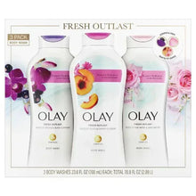 Olay Fresh Outlast body wash 3-pack with three bottles in a display box