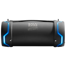 Portable waterproof Bluetooth speaker back panel with blue LED side lighting and carry handle