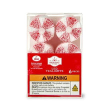 LED flameless tealight set, red-and-white candy stripes, 6-pack box