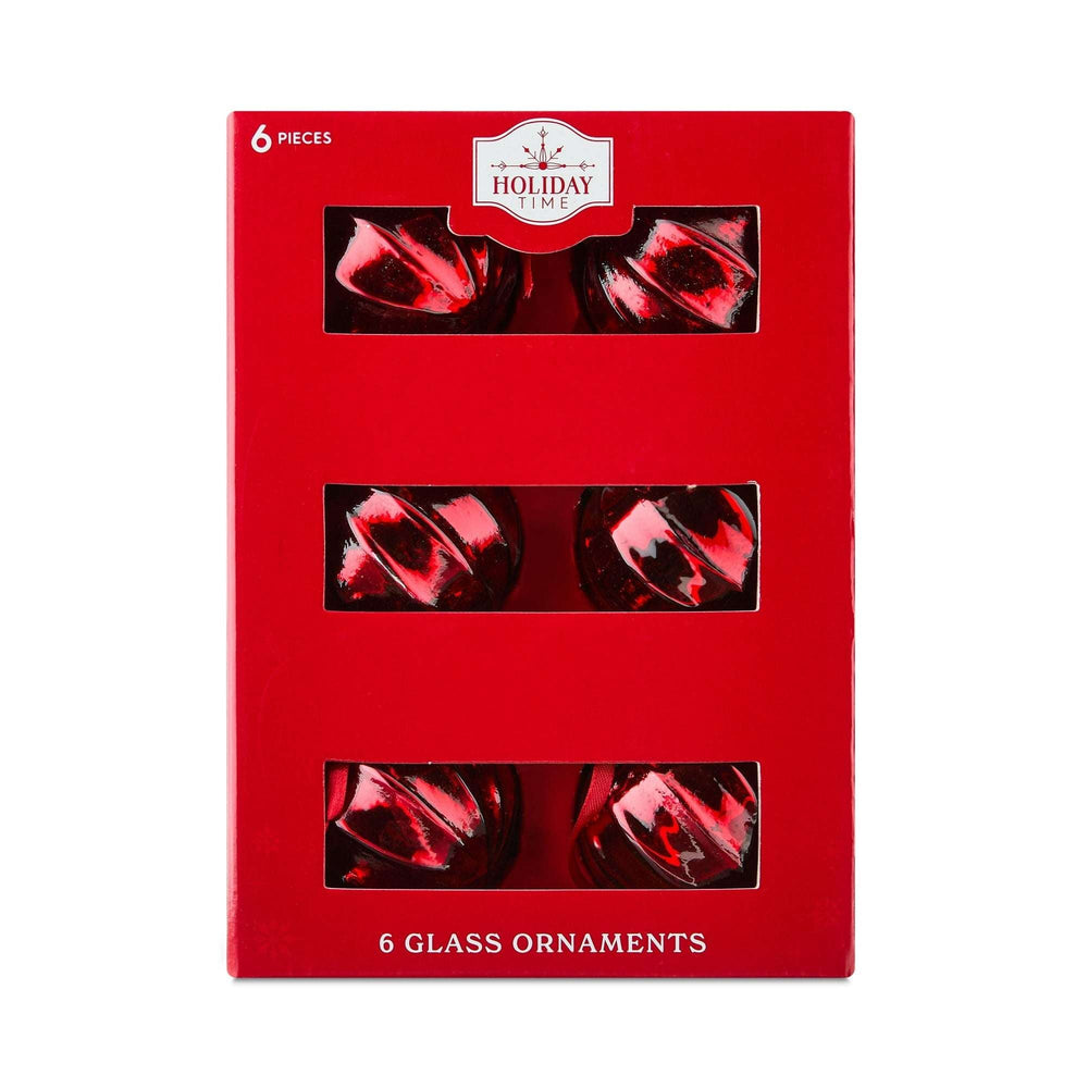 6 Count Red Glass Ball Christmas Ornaments, 3", by Holiday Time