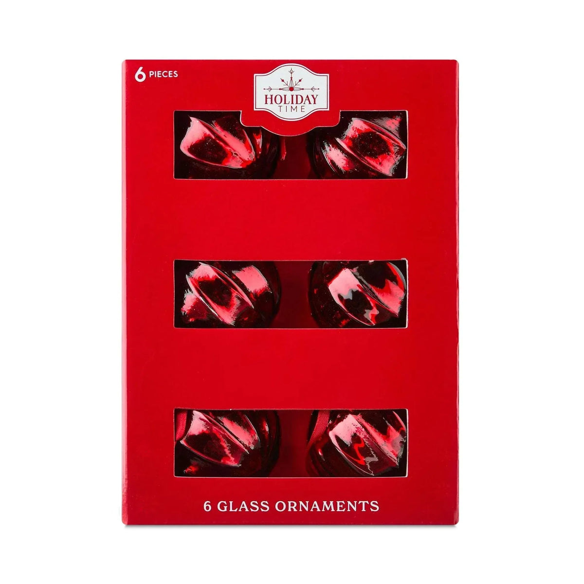 6 Count Red Glass Ball Christmas Ornaments, 3", by Holiday Time