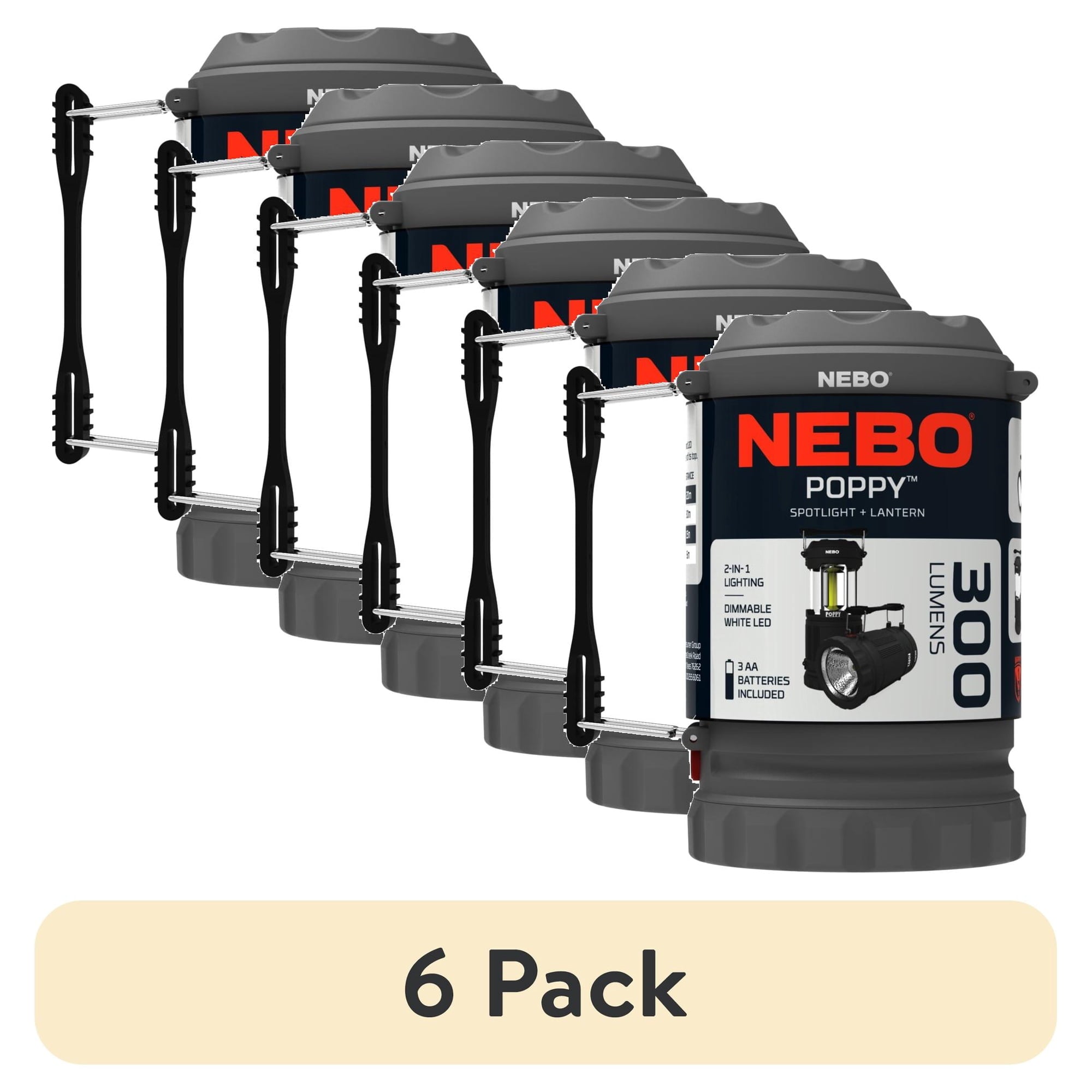 NEBO Poppy 300 Lumen Gray Lantern and 150 Lumen Spotlight, Battery Operated