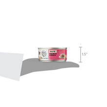 Wet cat food can shown beside size mark, pink pate label