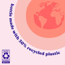 Recycled plastic bottle claim badge with globe icon