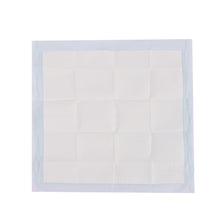 Square white pet training pad with subtle embossing and blue edge