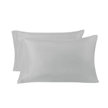 Pair of light silver gray pillowcases with smooth microfiber texture