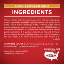 Ingredients panel for Purina ONE chicken & brown rice entrée wet dog food