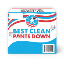 DUDE Wipes XL flushable wipes box end view, “BEST CLEAN PANTS DOWN” label