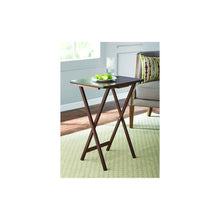 Walnut folding tray table set of 2, gray tabletop with folding legs