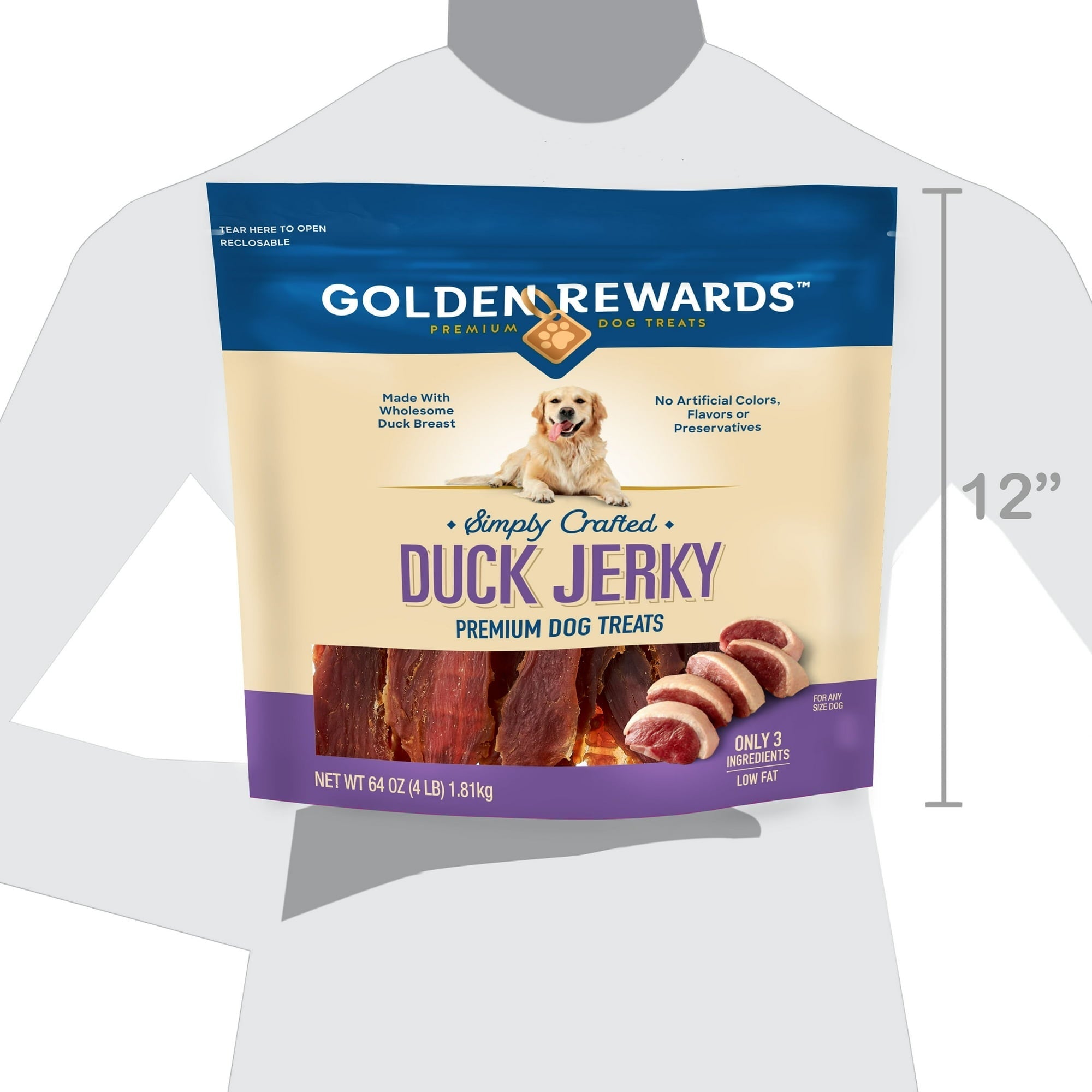 Golden Rewards Duck Jerky Premium Treats for Dogs