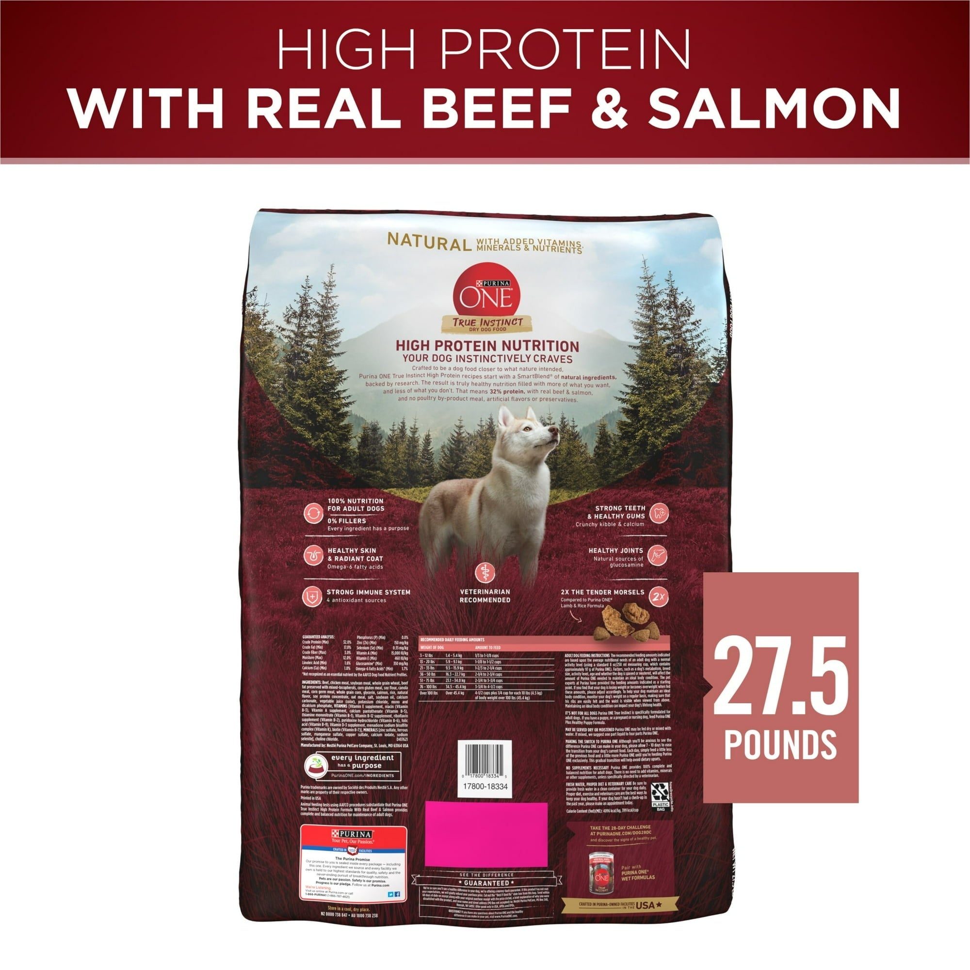 Purina ONE True Instinct Dry Dog Food for Adults, High Protein with Real Beef & Salmon