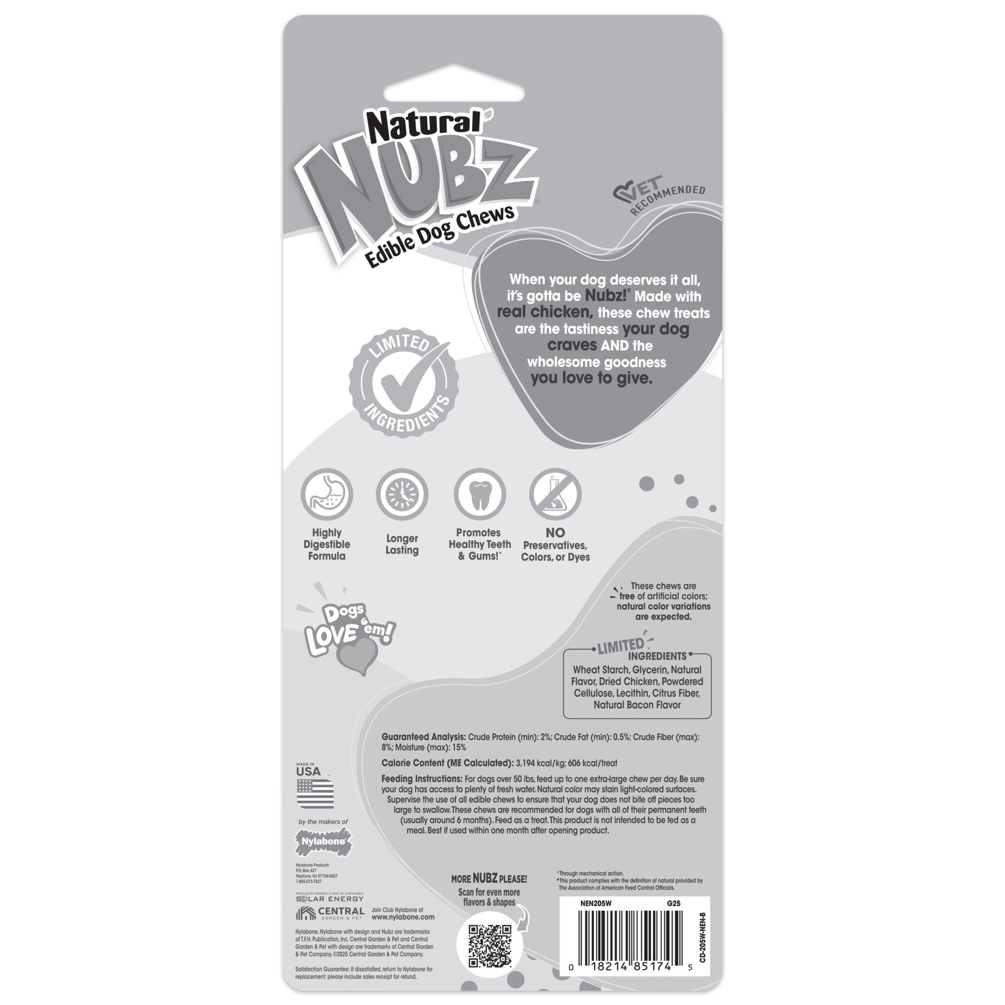 Nylabone Natural Nubz Edible Dog Dry Chew Treat, Chicken Flavor, Small
